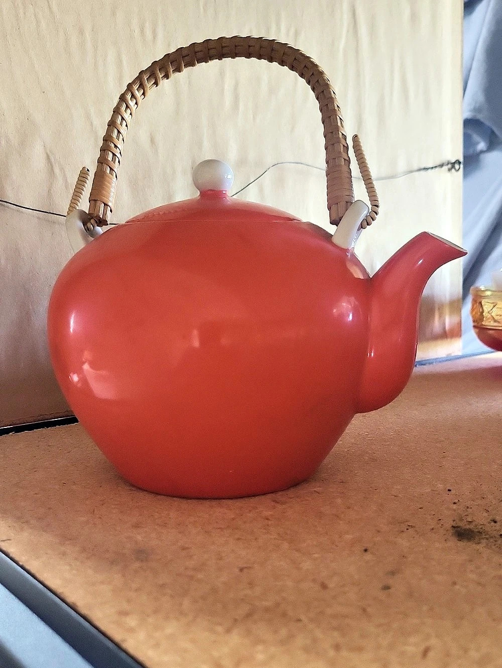 Red Teapot with Woven Handle